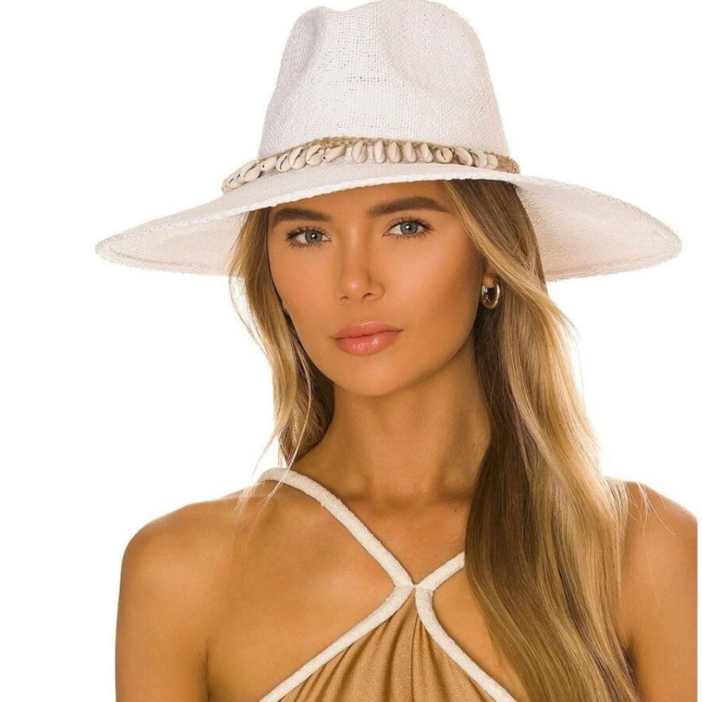 NIKKI BEACH Barbados Floppy Fedora Sun Hat in White with Cowrie Shells